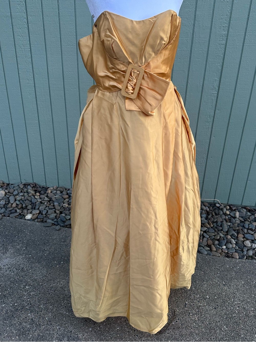 Vintage 60’s Strapless Gold Satin Ball Gown with Bow Waist